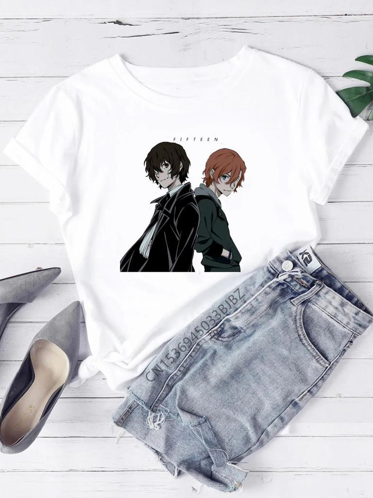 Bungou Stray Dogs T-Shirt Women Crew White Basic Tee Aesthetic Cloth Accessories Short Sleeve O-Neck Female Summer Casual Top