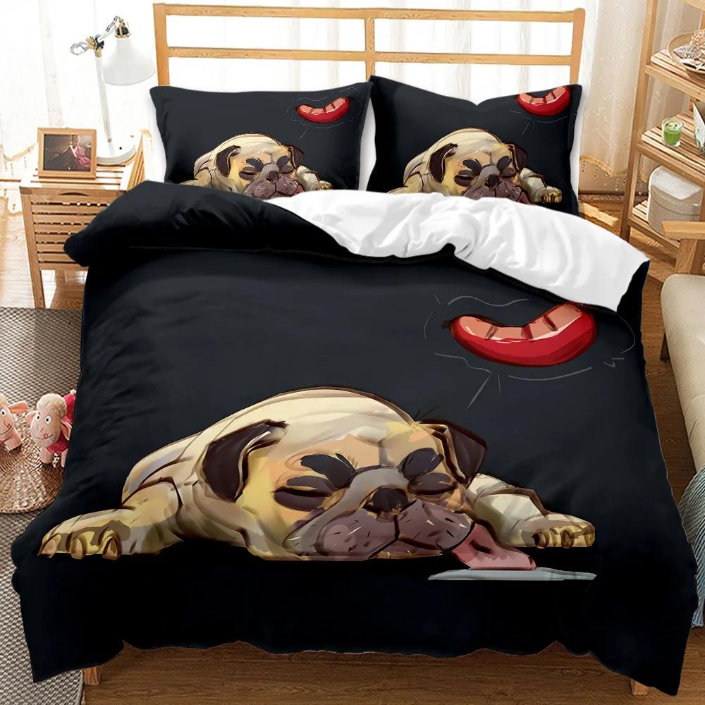 Dog Duvet Cover Set Lovely Pug Dog With Gun Bedding Set For Kids Teens Cartoon Pet Double Queen King Size Polyester Quilt Cover
