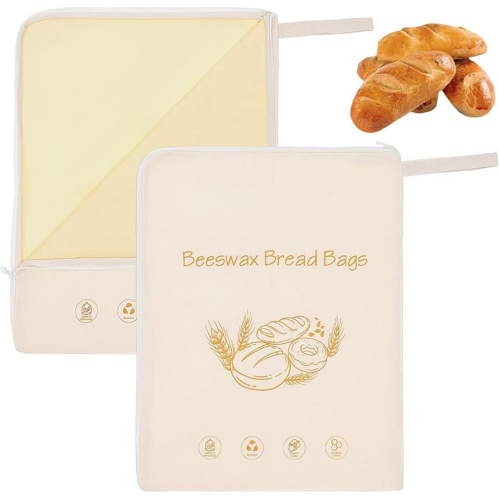 2 Peças Saco de Pão de Cera de Abelha com Zíper em L Grande Capacidade Reutilizável para Pão de Fermentação Natural Queijo para Padeiro Casa Agricultor 16,5x13 Polegadas