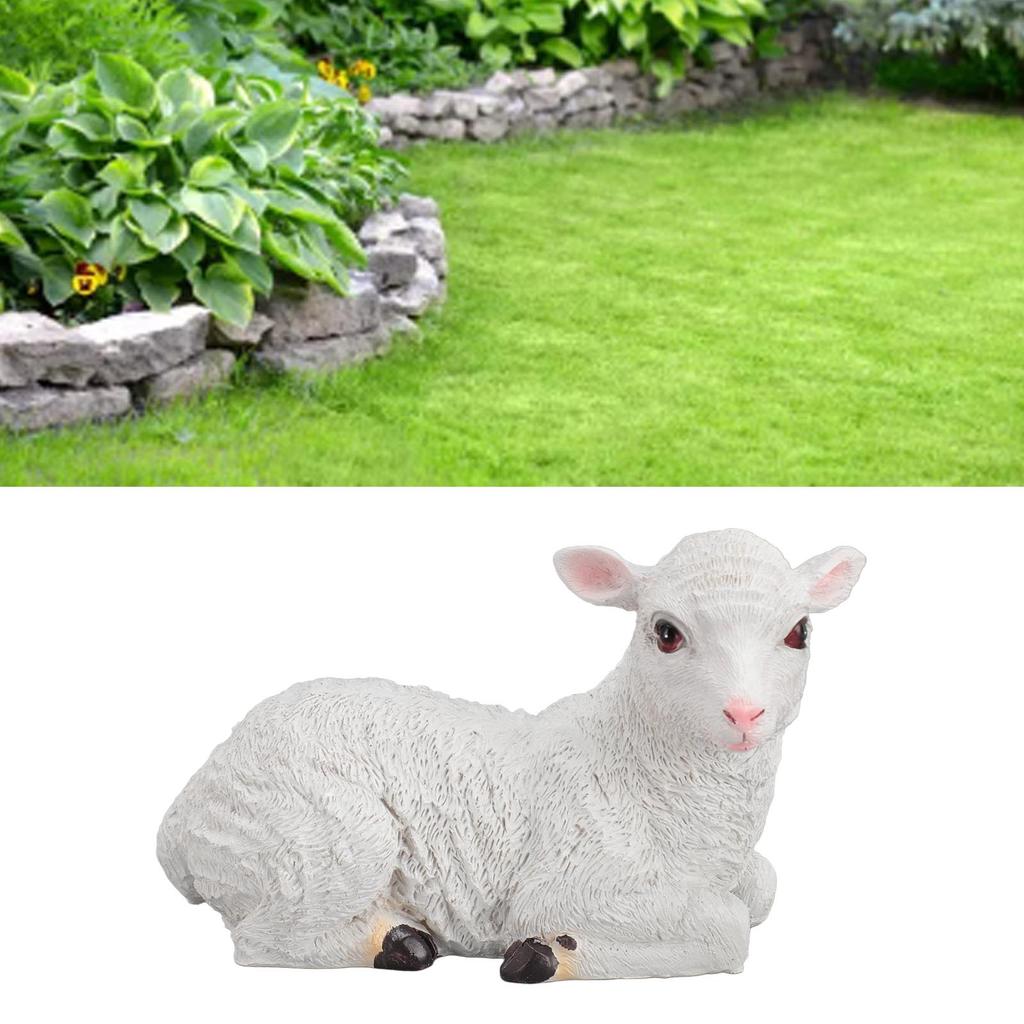 Resin Sheep Ornament Multipurpose Cute Vivid Fine Crafted Waterproof Garden Sheep Statue for Outdoor Indoor