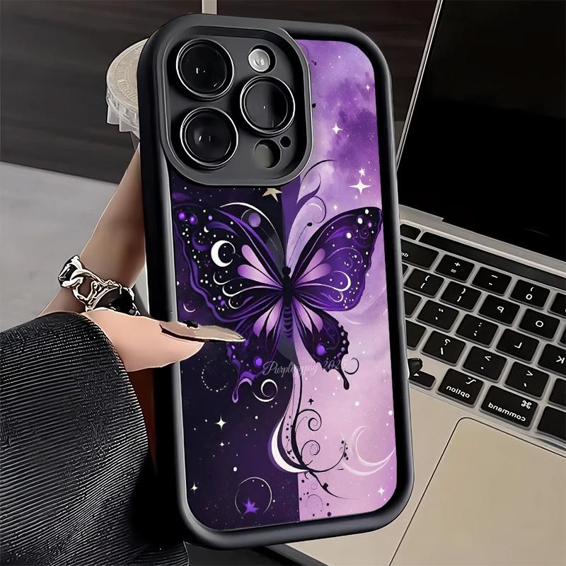 Phone Case for iPhone 17 Air 16E 15 16 Pro Max Beautiful Purple Butterfly Cover 14 Plus 13 12 Mini Soft Shell Silicone Fundas