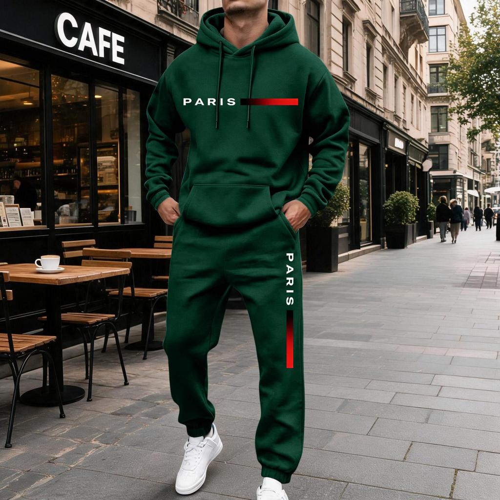 Men's Hooded Letter Print Sweatshirt and Sweatpants Set, Casual 2 Piece with Joggers
