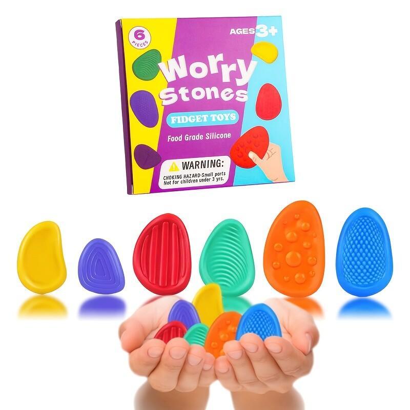 Sensory Stone Color Box Set 6 Pieces per Box Tactile Stones Relieve Emotional Stress Relax Mind Washable Durable Multiple Colors
