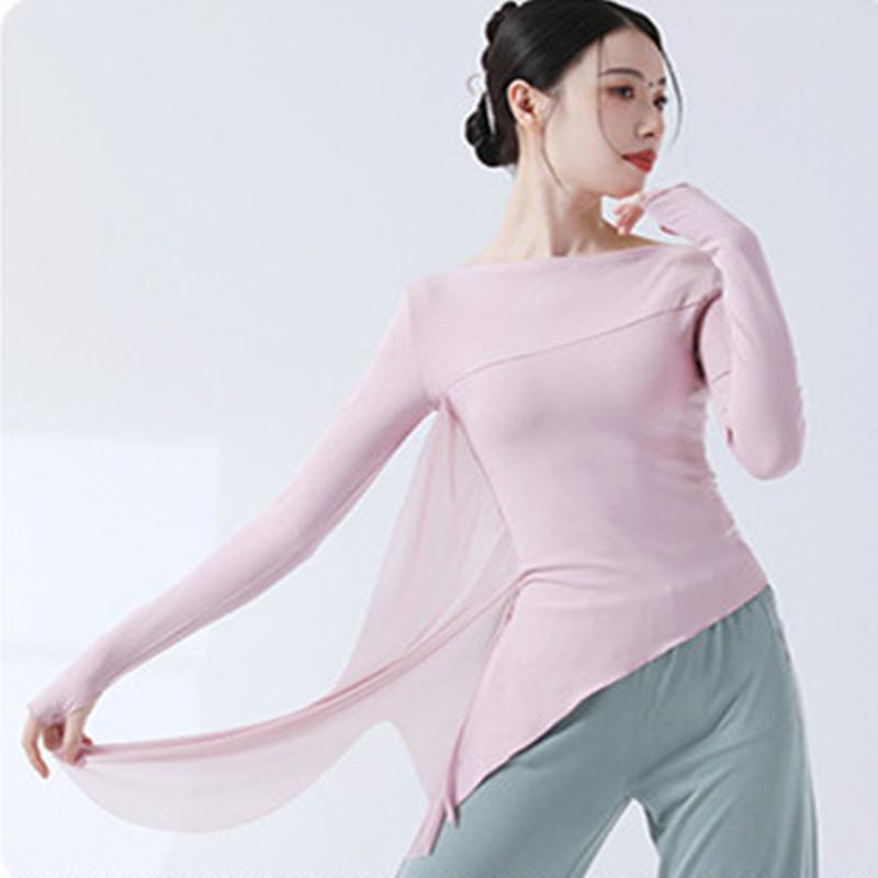 Klassische Tanzübungsbekleidung Fingerlinge Seitenschlitz Tüll-Design Chinesischer Stil Freizeitkleidung Schickes Bühnenauftrittskostüm