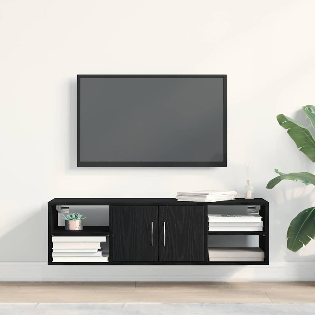 Wall Mounted Shelf In Black Oak Effect 102 X 30 X 29 Cm Engineered Wood