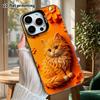 Phone Case: 2D Flat Design, Suitable for iPhone 18 17 16 15 14 13Pro In Rainbow Silver, Couple Style, Embossed Orange Cat, Christmas and Halloween Gif
