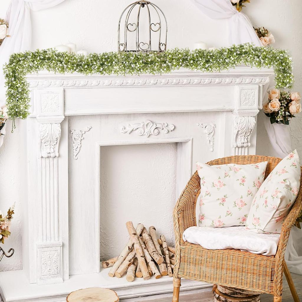 2 Pcs 5.8ft Artificial Baby Breath Flower Vines, Babys Breath Artificial Flowers Real Touch Faux Gypsophila Hanging Fake Baby's Breath Garlands for