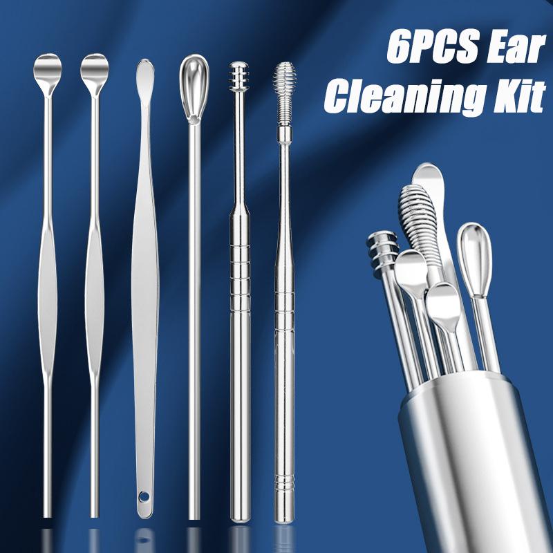6Pcs Silver Stainless steel ear cleaning kit earwax cleaner tools
