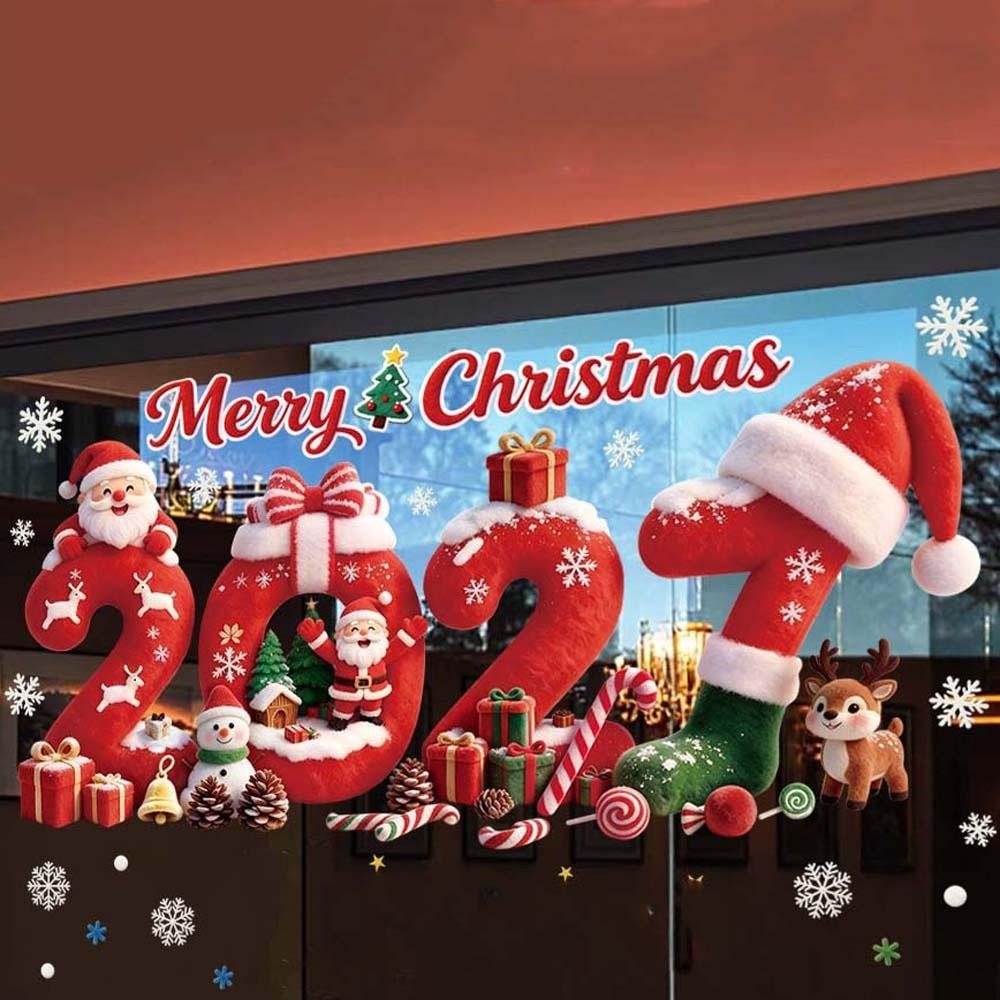 Double Sided Christmas Window Sticker Removable PVC Xmas Tree Mural Winter Celebration