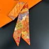 5CM Wide Women Colorful Printing Skinny Bag Scarf Brand Two Layer Silk Foulard Neck Tie Hair Scarves For Ladies