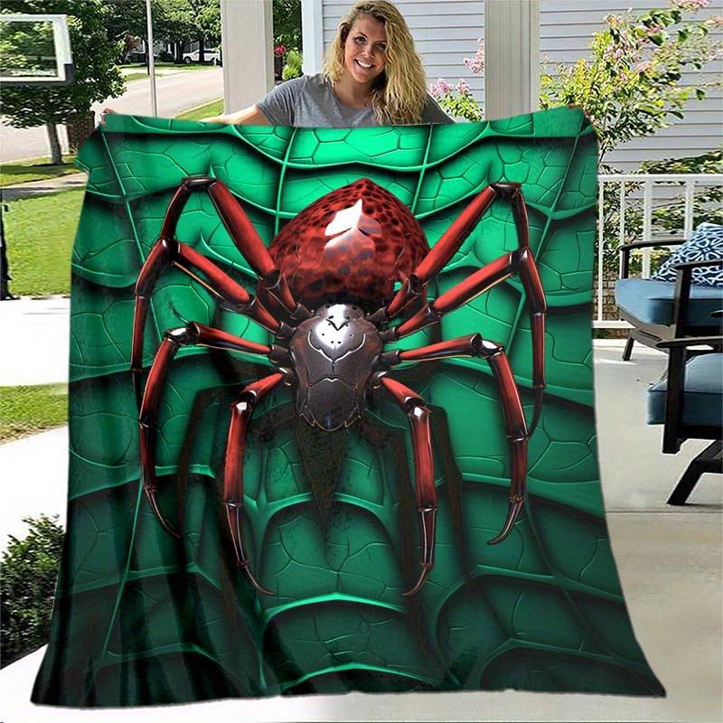 Mechanical Red Spider Throw Blanket, Cool Spider Print Blanket for Sofa Bed Travel Camping Decor 75X95CM