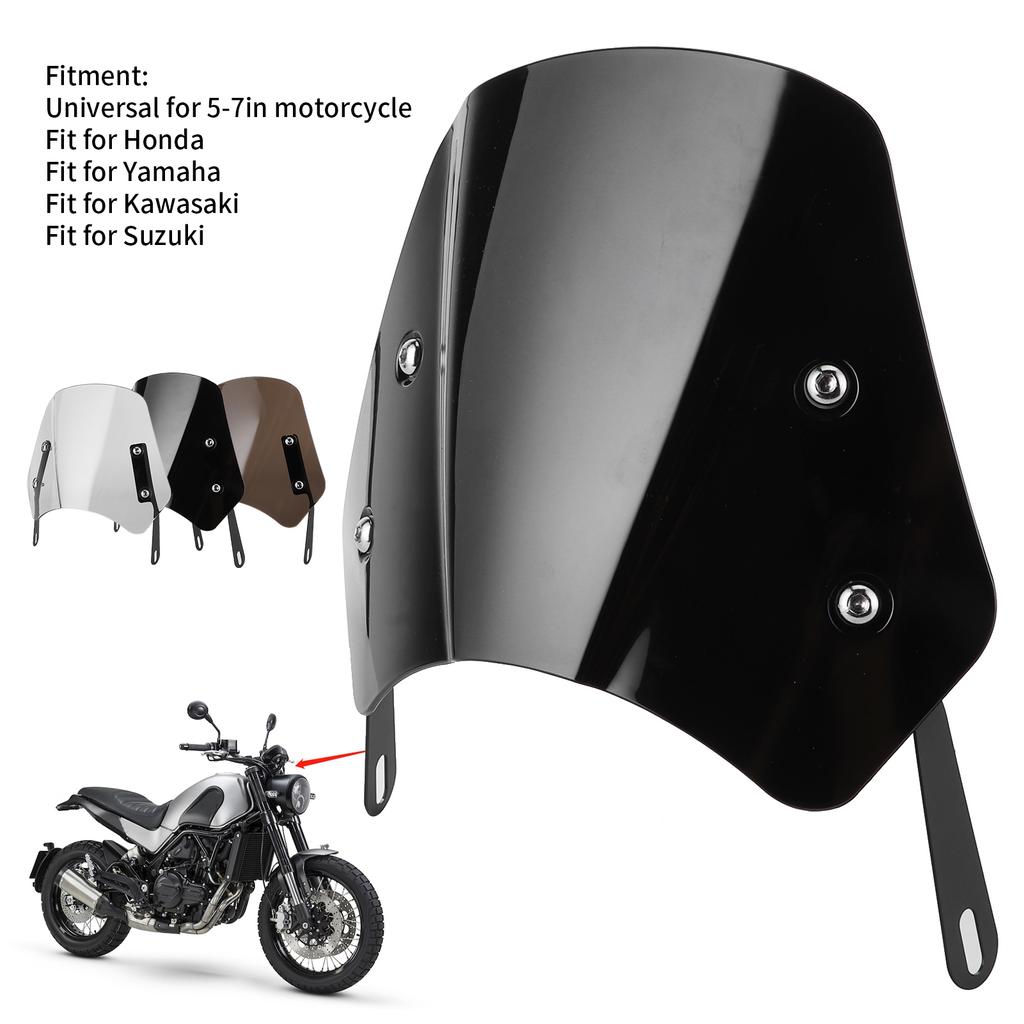 Universal Windshield Wind Deflector Screen Cover Guard With Mounting Bracket for 5-7in Retro Motorbike Motorcycle Accessories
