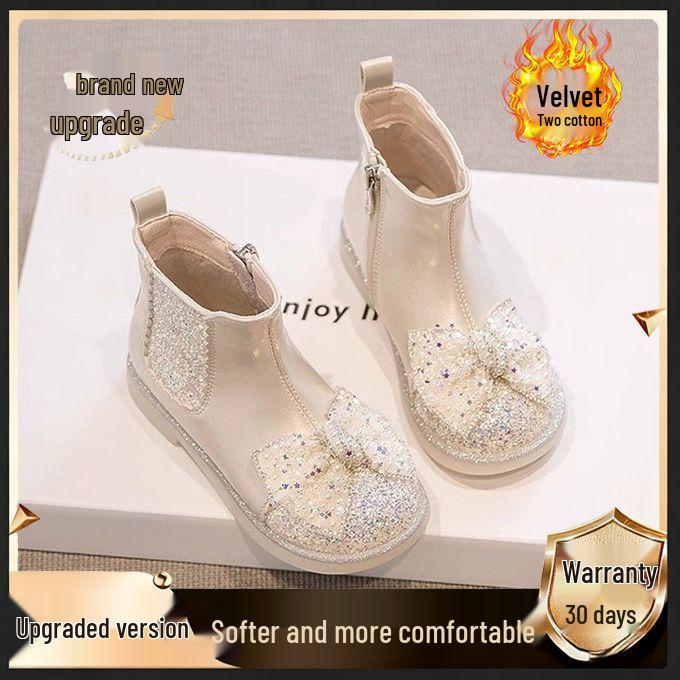 Girls' Martin Velvet-Lined Leather Boots 2025 - Fashionable Short Cotton Shoes for Autumn/Winter