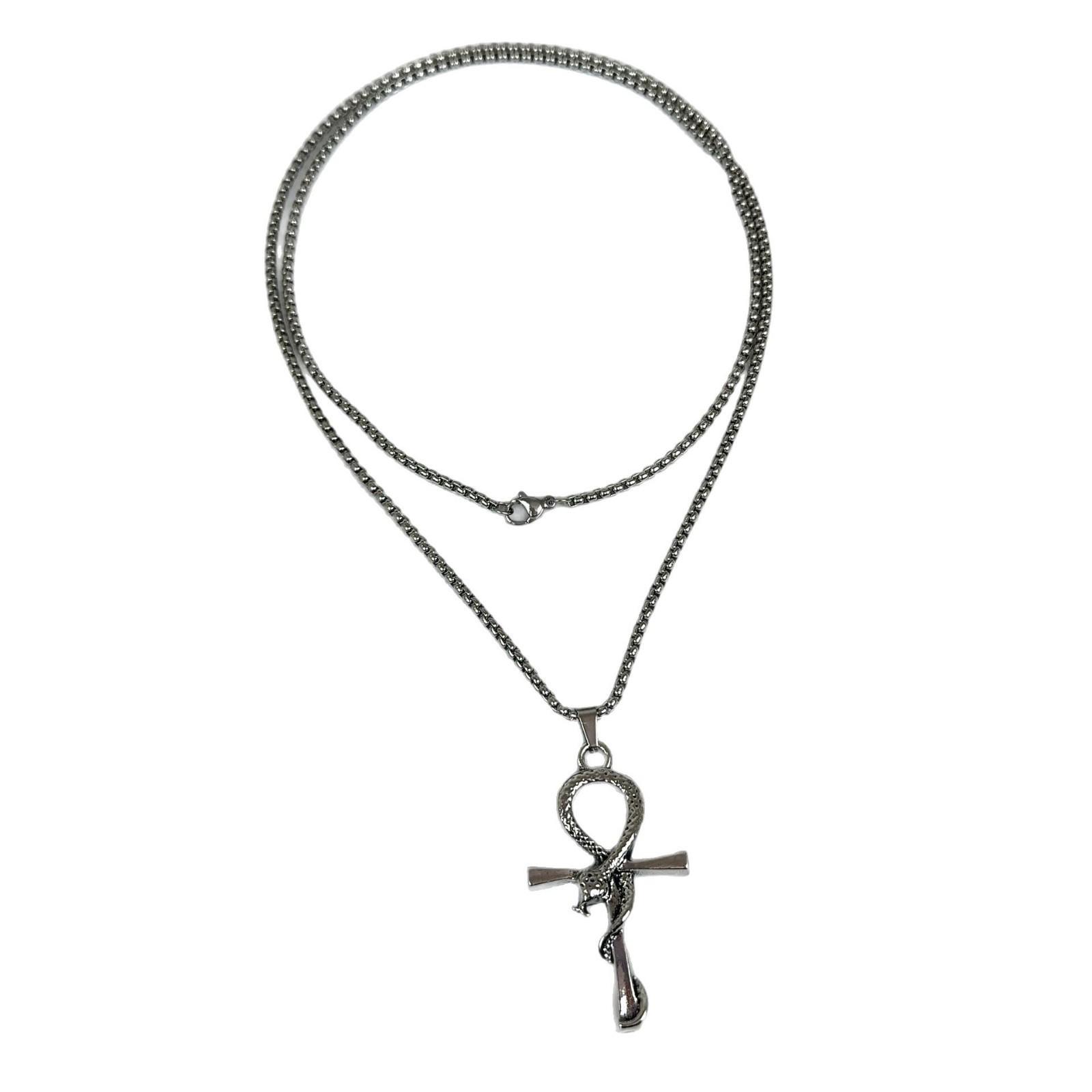 

Retro snake-shaped cross pendant necklace, European and American fashion long collarbone chain, niche personalized design item