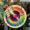 2D Flat - 1pc Vintage Round "Music Film" Metal Sign - Aluminum Wall Art with Vinyl Record & Musical Notes Design, Colorful Retro Decor for Garage