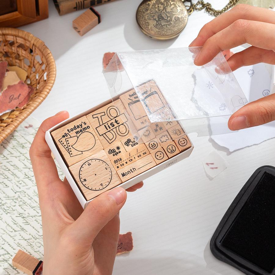 Retro Wooden Date & Time Planner Stamp for Journal Decoration