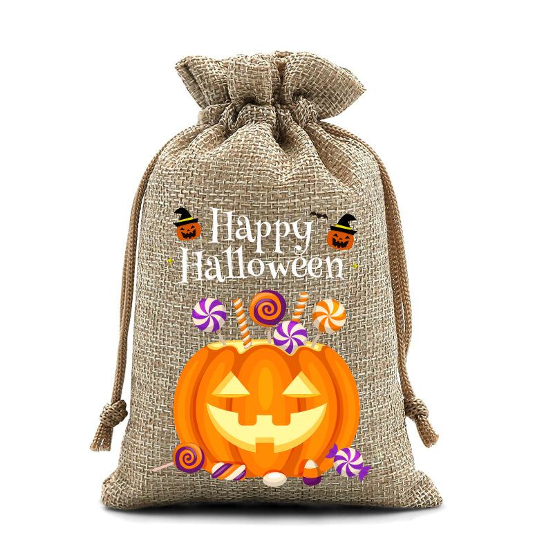 Halloween Kinder Zuckertüte Kürbis Geist Leinen Bündel Mundbeutel Geschenktüte Kordelzug Süßigkeitentasche Lager