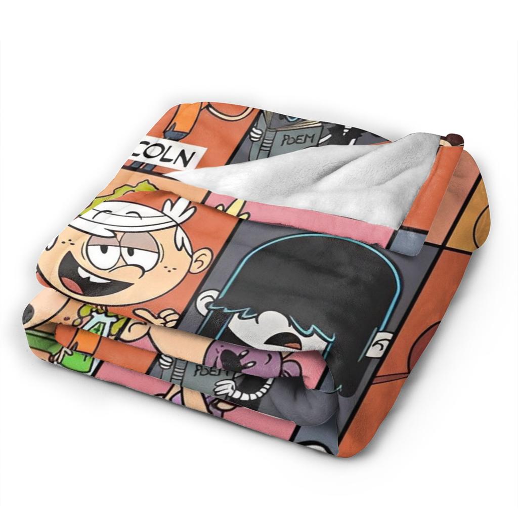 L-Loud Houses Familie Cartoon Plüsch Überwurf für Couch Sessel Sofa Bett Flugzeug Reise Flanell Tagesdecke Bettbezug