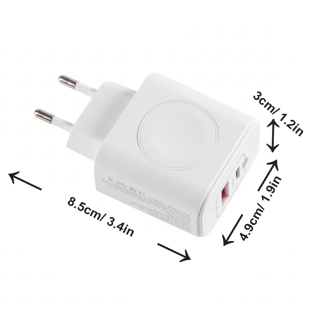 1-in-1 Wireless Charger PD11W Dual Port USB-C USB-A Fast Charging Wall Adapter Portable Charger for iPhone Apple Watch EU/US Plu