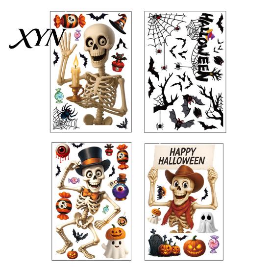 Spooky Home Decor for Halloween Static Window Clings, Removable Glass Decals with Pumpkin Skull Bat Spider Large Area Holiday And Ghost Patterns,