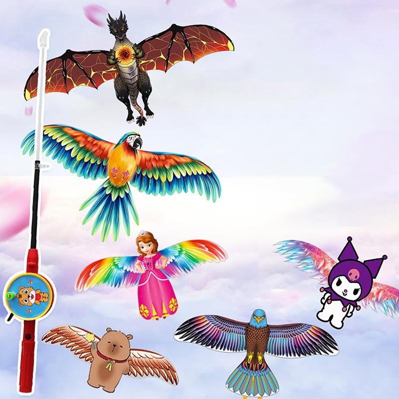 1 Satz Kinder Drachenspielzeug Cartoon Schmetterling Schwalben Adler Drachen mit Griff Kinder Flugdrachen Outdoor Spielzeug
