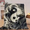 1pc Black and White Dragon Yin Yang Floral Print Flannel Throw Blanket - Soft High-Definition Digital Print, All-Season Comfort