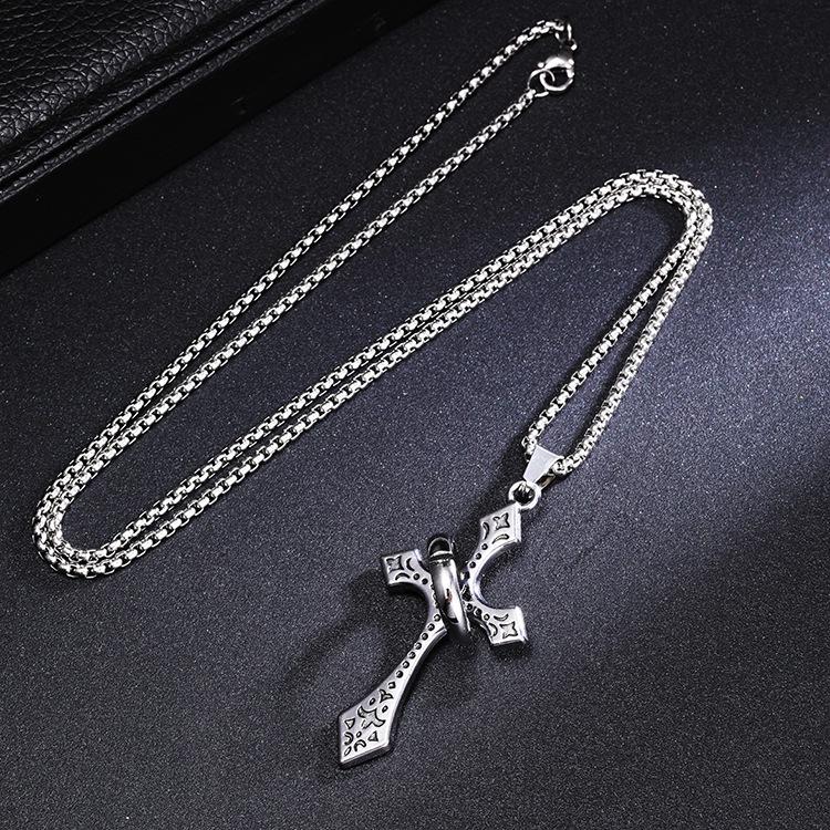 Men's Trendy Stainless Steel Ring Set & Cross Necklace
