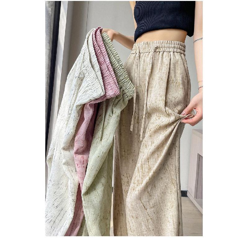 2026 High-Waisted Cotton-Linen Wide-Leg Skirt-Pants for Women, Lightweight Summer Loose-Fit Cropped Pants, Simple Casual Ice-Silk Trousers