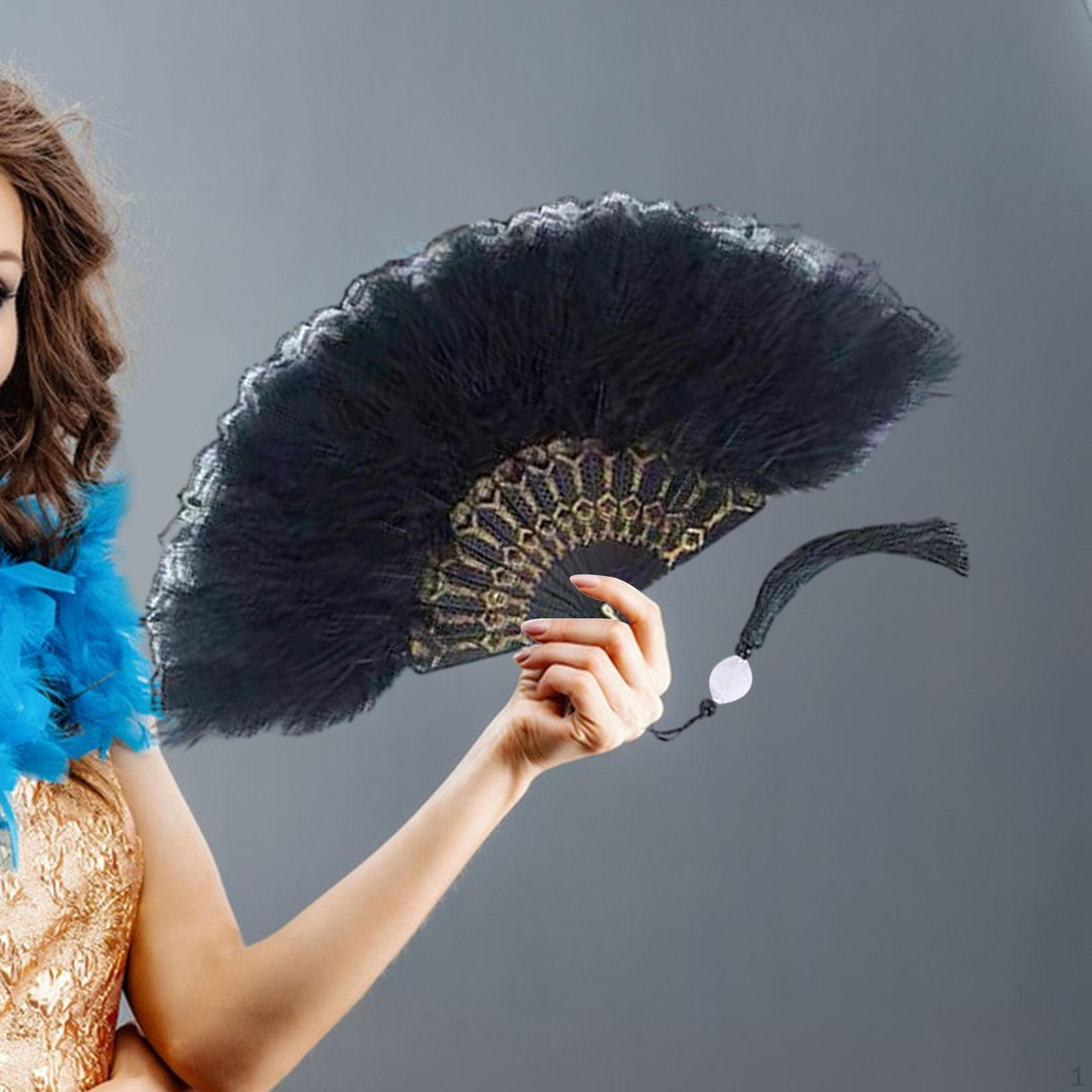 

2 шт. веер из перьев складной вечерние танцы Хэллоуин декоративные украшения чай свадьба чёрный