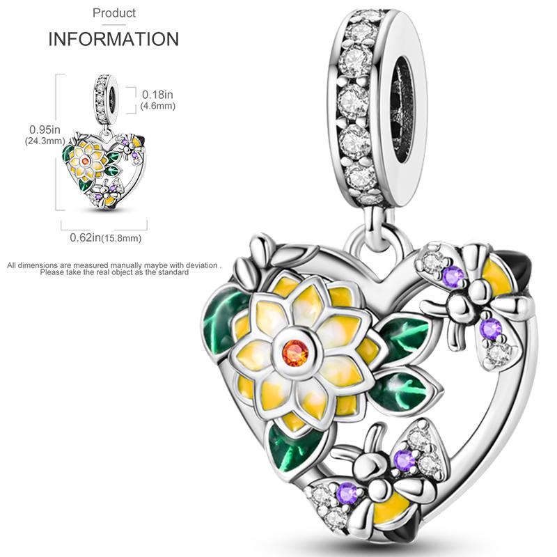 New Copper Charms Beads Sunflower Flower Daisy Original Charm Pendant Fit Charm Bracelets Diy Jewelry Birthday Gift