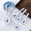 European Style Blue & White Ceramic Long Handle Soup Spoons