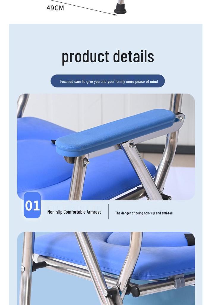 Folding Stainless Steel Toilet Chair for Elderly Home Use