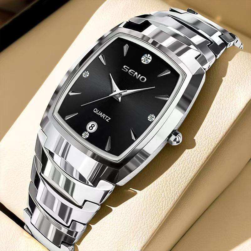 Men's Steel Strap Watch Square Men's Watch Business Waterproof Calendar Quartz Watch