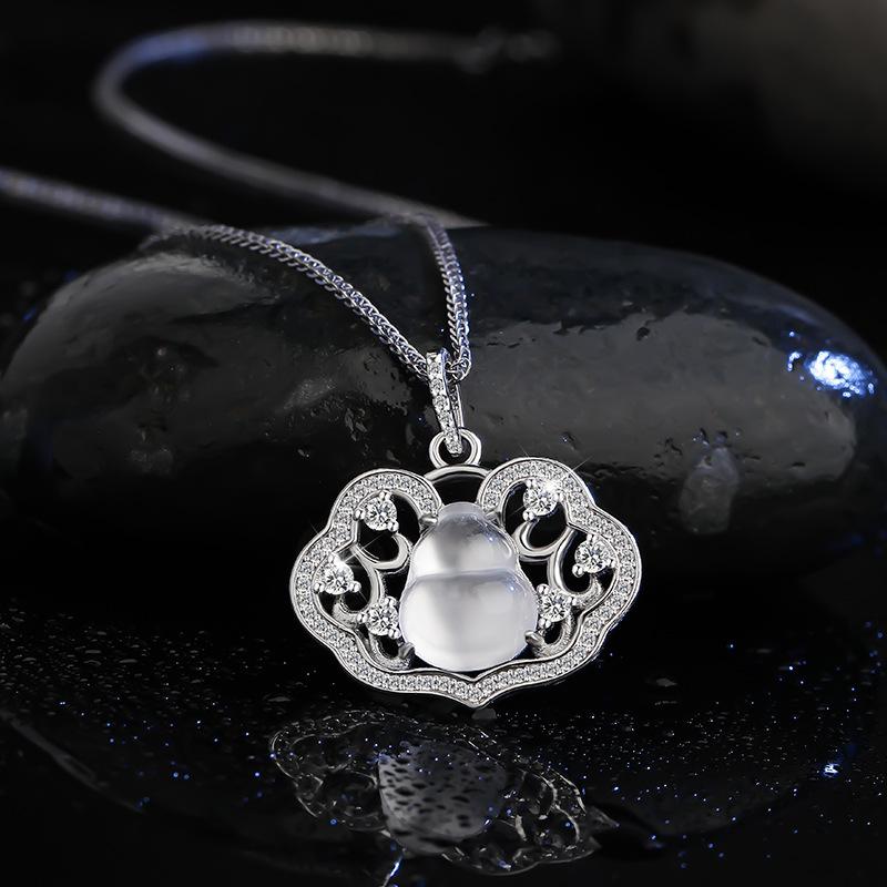S925 sterling silver Ping An gourd water foam jade necklace new Chinese style temperament Ruyi lock Fulu accessories pendant 925 silver