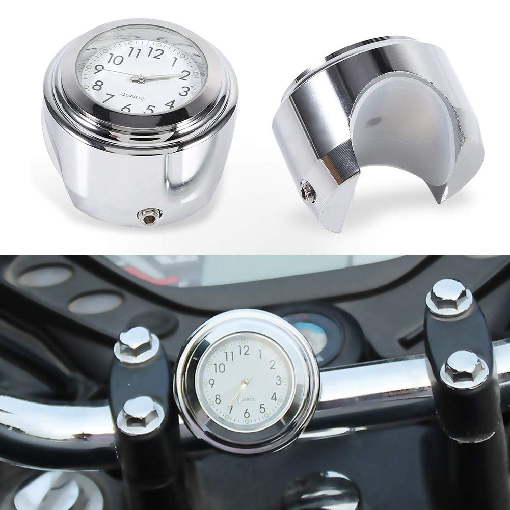 KIMISS 7/8" 1" Aluminum Alloy Motorcycle Handlebar Mount Watch Precise Time Record Dial Clock for Bike/Cruiser/Chopper White