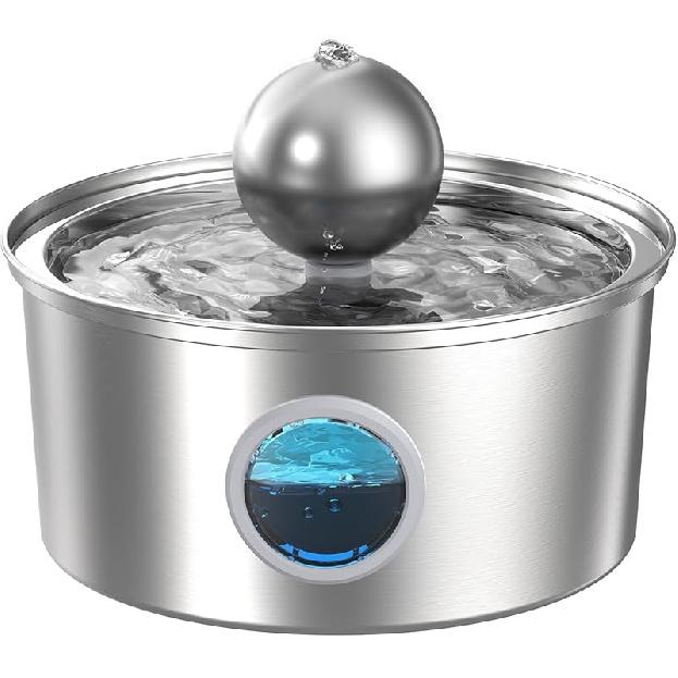 Fontanna do picia dla kota ze stali nierdzewnej:z 6 filtrami węglowymi + 3 sztuki fontanna na wodę dla zwierząt 108oz/3,2L Ciche fontanny dla kotów z okienkiem poziomu wody Kot