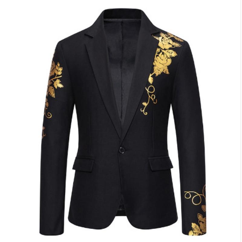 

Мужской весенне-летний официальный блейзер Черный с золотой цветочной вышивкой Приталенный пиджак костюма на одной пуговице M чёрный