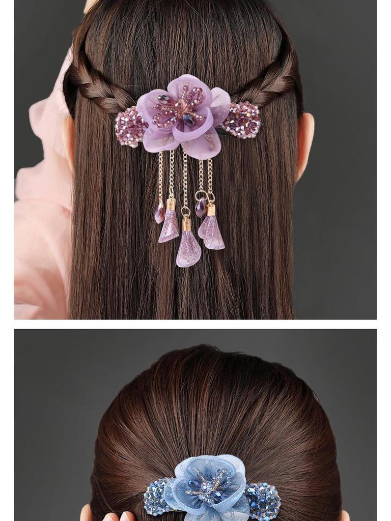 Acrylic Butterfly Tassel Hair Clip - Retro Flower Top & Ponytail Spring Clip