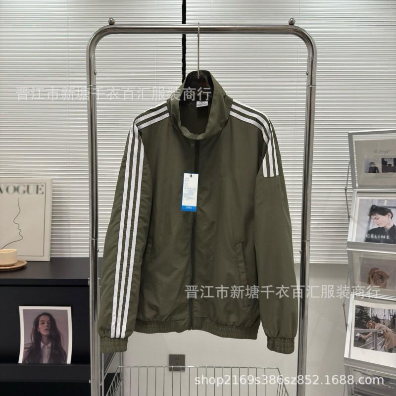 Men Women Windbreaker Jacket Loose Casual Stand Collar Outerwear Striped Plaid