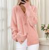 Herbst Winter Einfarbig Langärmliger V-Ausschnitt Strickjacke Brusttaschen Damen Top Mode Jacquard Pullover Vielseitiger Mantel Weiblich