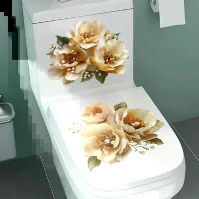 Luxury Gold Pearl Floral Toilet Sticker, Waterproof Self-Adhesive Bathroom Decor Sticker Wall Stickers