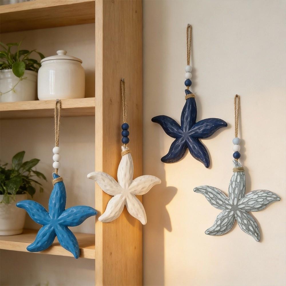 Mediterranean Style Nautical Decor Hanging Ocean Animal Pendants Wooden Starfish Pendants Bedroom