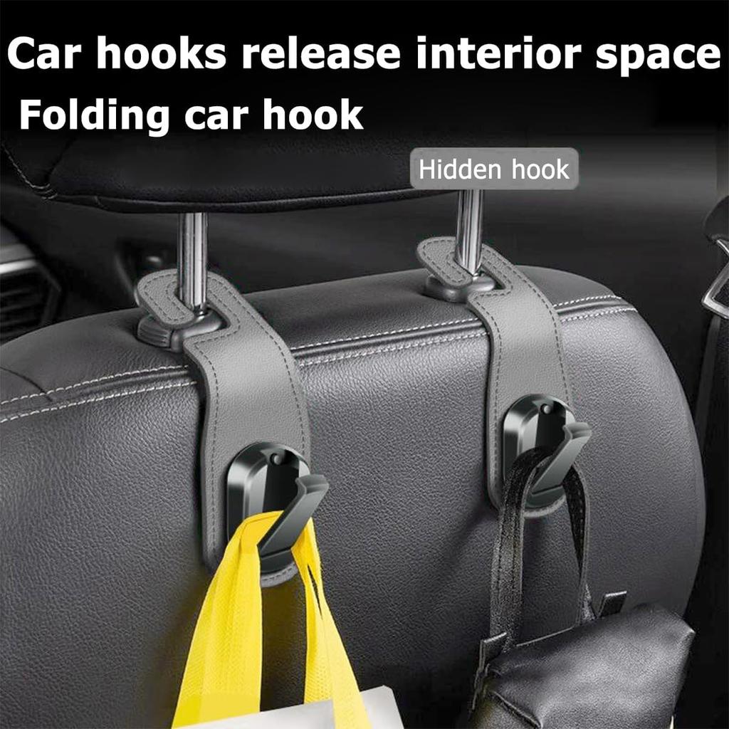 Car Headrest Hooks, 2PCS Leather Vehicle Seat Hangers for Handbag Coat Umbrellas, Multifunctional Automotive Hanging Storage Organizer Accessories,