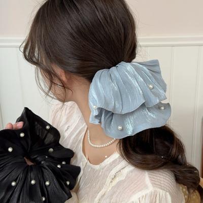 Luxuriöses Perlen-Scrunchie mit plissierter Textur für stilvolles Haaraccessoire Stirnband Zopfgummi Artikel mit kostenlosem Versand