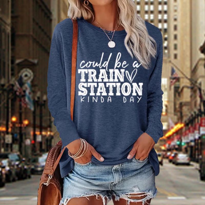 Women Autumn Tops Colored Letters Print Causal Long Sleeve T-shirt Top Blouse