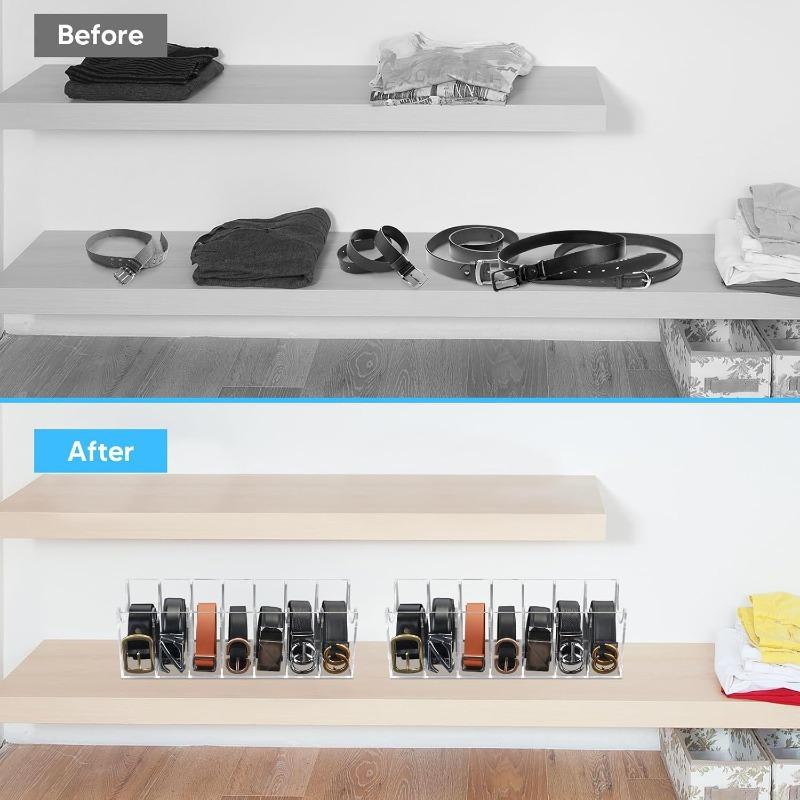 2-Pack Belt Storage Box 7-Grid Acrylic Transparent Storage Display Box for Wardrobe Drawer Tie Watch Jewelry Cosmetics Organizer