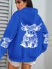 Süßer Haar-Kuh-Cartoon-Druck Kapuzenpullover Damen Fleece Herbst Streetwear Bequemer Lässiger Hoodie Y2K Tasche All-Match Kapuzenpullover