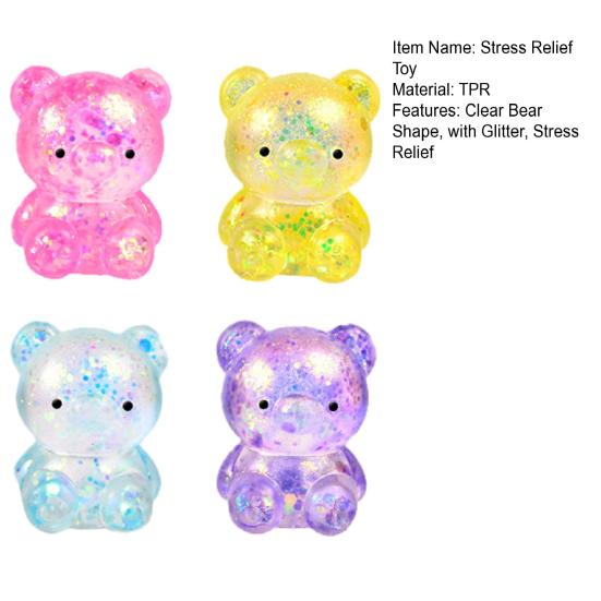 Clear Bear Squeeze Toy Stress Relief Glitter Bear Stress Sugar Ball Sensory Toy Soft Slow Rising Decompression Fidget Toy