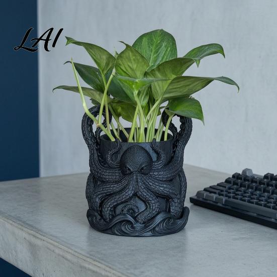 Fantasy Style Plant Container 3D Printed Octopus Planter with Tray Unique Marine-Inspired Succulents Pot Novelty Sea Monsters Decor Pot Drainage