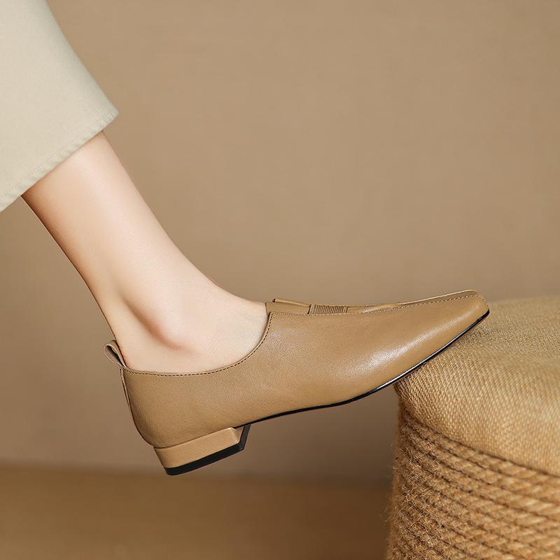 Fashion 2025 Spring New Soft Genuine Leather Women Heels Shoes Square Toe Comfortable Fashion Casual Low Heel Shoes Four Seasons Shoes